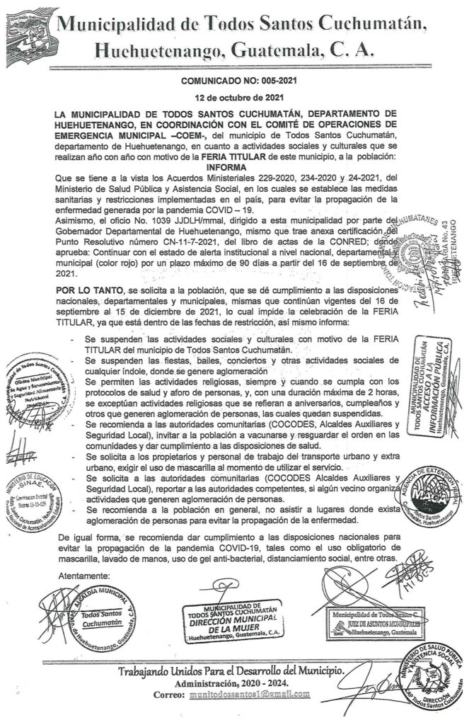 COMUNICADO No. 005-2021
